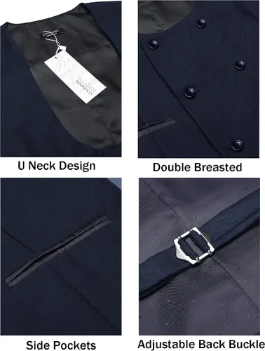 Vista 5 de COOFANDY Chaleco de traje para hombre, ajustado, doble botonadura, chaleco formal de negocios