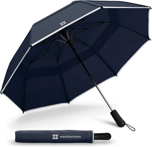 Vista 11 de Weatherman Paraguas de viaje plegable de alta calidad, resistente al viento, compacto, fácil de abrir automáticamente, resiste vientos de hasta 55