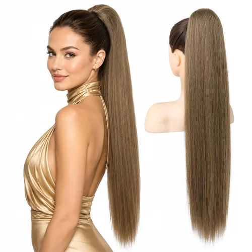 Vista 24 de SEIKEA Extensiones de cola de caballo con cordón, larga y recta, cola de caballo falsa, natural, suave, extensiones de cabello sintético resistente
