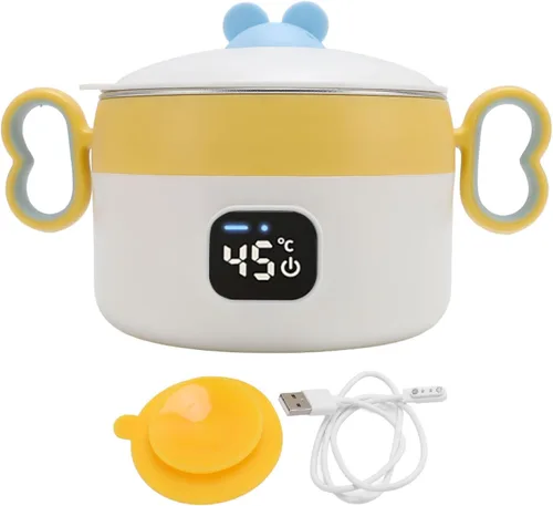 Vista 5 de Keenso Calentador de alimentos eléctrico portátil con caja de almuerzo de acero inoxidable antiquemaduras de 15.2 fl oz para el hogar y viajes