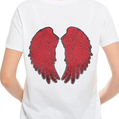 Vista 5 de 2pcs Red Sequin Angel Wing Embroidered Patches Iron-on Applique for Jackets DIY Clothes Accessory Craft Embellishments Suitable for Halloween