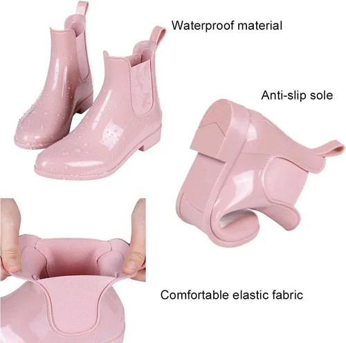 Vista 5 de Evshine - Botas de lluvia cortas para mujer, botas de lluvia de Chelsea ligeras, botas de goma impermeables