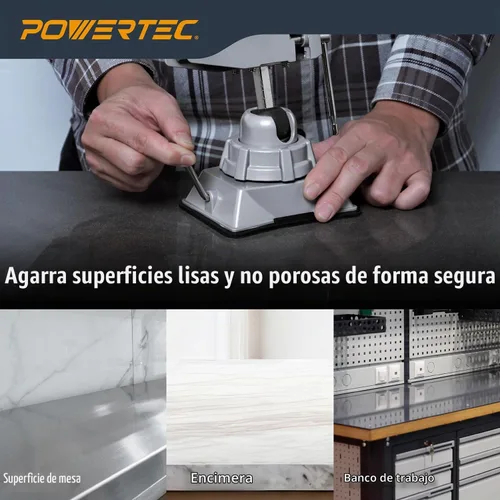 Vista 3 de POWERTEC Tornillo de banco con base de vacío, abrazadera de succión de mesa portátil con mordaza de 2-3/4 pulgadas y cabezal giratorio de 360°