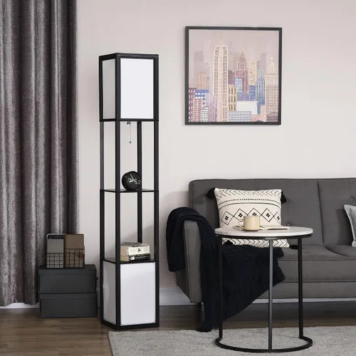 Vista 6 de HOMCOM Lámpara de pie moderna con estantes e iluminación ambiental doble, lámpara de pie alta para sala de estar, dormitorio con pantalla de tela