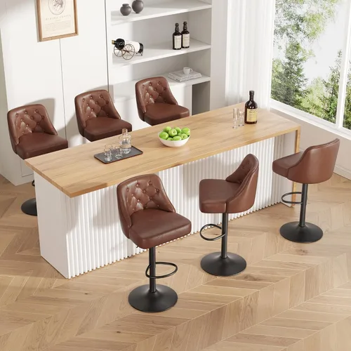 Vista 42 de Juego de 2 taburetes de bar, taburete de bar ajustable con respaldo, sillas de bar tapizadas de piel sintética, taburetes de bar giratorios modernos