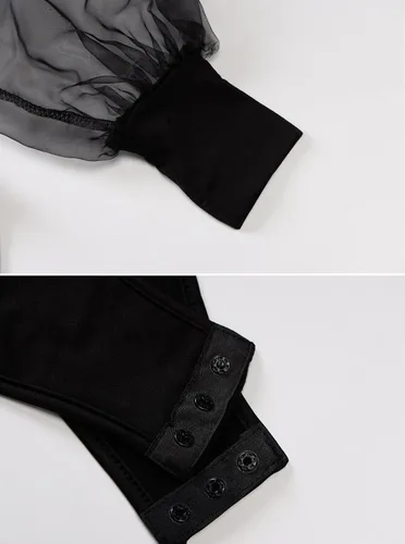 Vista 5 de Hilinker Body de malla transparente de manga larga para mujer, leotardo sexy