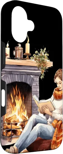 Vista 3 de iPhone 16 Book Reading In Fireplace Reader Bookworm Girls Women Case