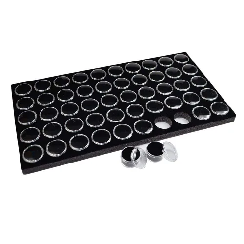 Vista 5 de 888 Display USA - 50 tarros de gemas de espuma negra con bandeja apilable negra