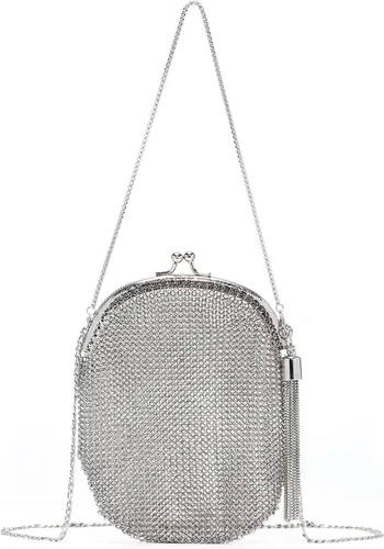 Vista 17 de Bolso de malla vintage para noche, bolso de mano antiguo para baile de graduación, cóctel, fiesta, fiesta brillante