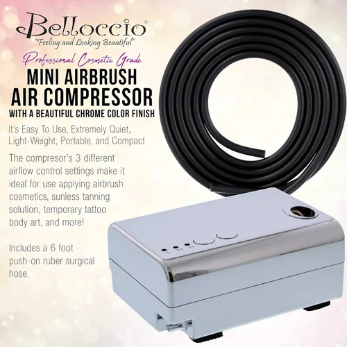 Vista 2 de Super Mini aerógrafo compresor 3 ajustes de control de flujo de aire silencioso, 6 'Push en hule aerógrafo manguera, funciona en 12 V DC con un 110