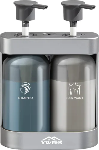 Vista 7 de Dispensador de champú y acondicionador, dispensador de jabón de ducha, 2 cámaras, sin taladro, dispensador de champú para ducha montado en la pared
