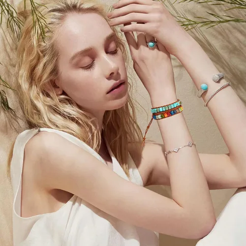 Vista 15 de Sedmart Pulseras de piedra hechas a mano para mujeres con piedras hippie de cuero, pulsera de cuentas curativas para mujeres y hombres