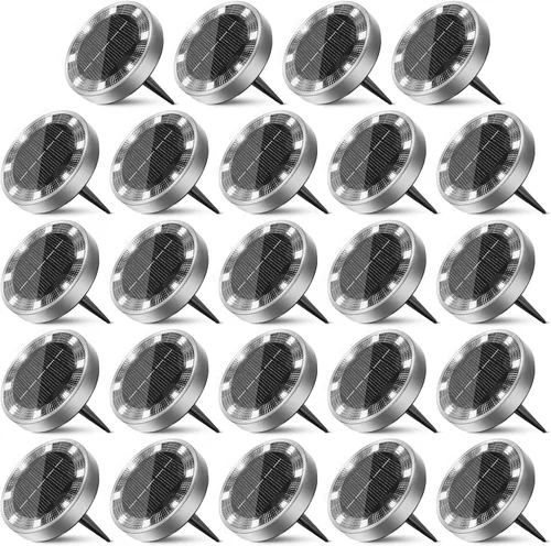 Vista 36 de Peasur Luces solares de suelo para exteriores, paquete de 24 luces planas de disco con energía solar, IP68 impermeable, antioxidante, iluminación