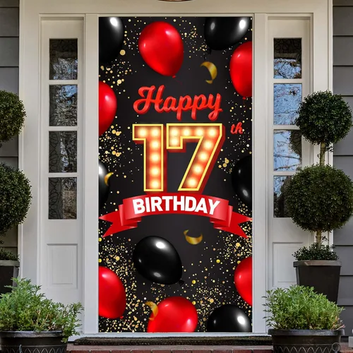 Vista 9 de Cartel de feliz cumpleaños número 15 rojo y negro, globos de fondo para decoración temática para niñas y mujeres, princesas de 15 años, suministros