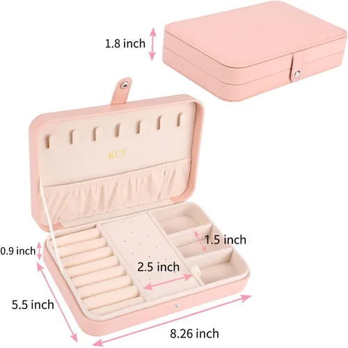 Vista 4 de KCY Joyero para mujeres y niñas pequeño estuche organizador de joyas de viaje cajas de almacenamiento de joyas portátiles de piel sintética soporte