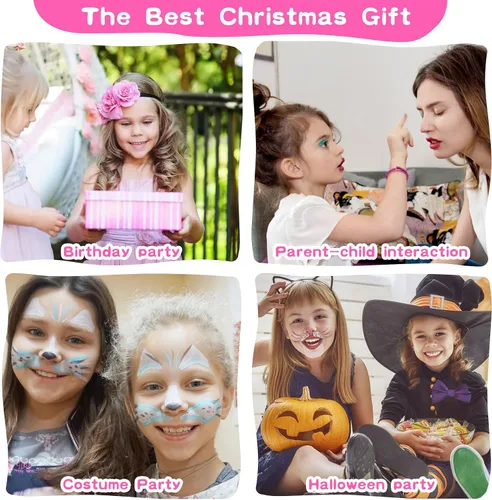 Vista 7 de Kit de maquillaje para niños para niñas, juego de maquillaje real, paleta de maquillaje plegable con espejo, kit de maquillaje no tóxico para niños