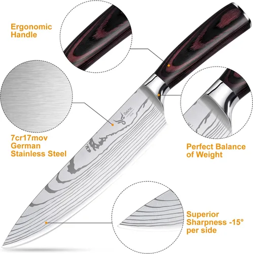 Vista 2 de Cuchillo de chef CKside. Cuchillo de cocina de 8 pulgadas, hecho de acero inoxidable alemán de alto carbono, mango ergonómico, ultra afilado