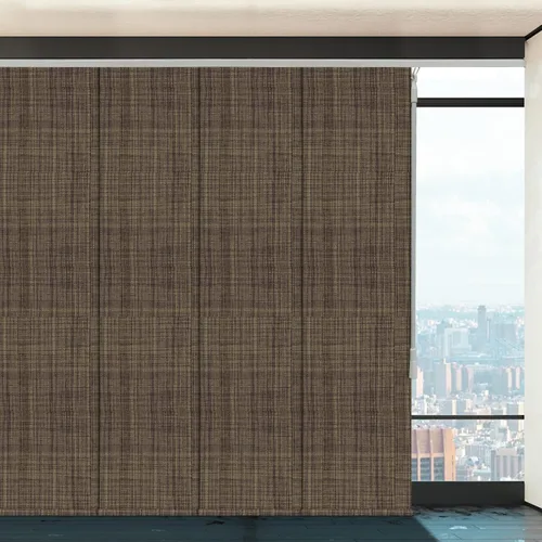 Vista 10 de Paneles deslizantes opacos personalizados, persianas verticales de riel de 4 o 6 rieles para ventana corrediza, puerta de patio y divisor de Camel