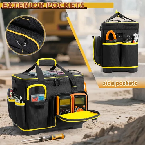 Vista 4 de Marscamd Bolsa de herramientas de 16 pulgadas con parte inferior dura y un divisor desmontable, bolsa de herramientas resistente con múltiples