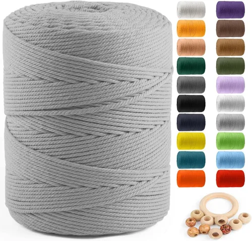 Vista 49 de ZUEXT Cordón de algodón para macramé de 4 mm x 500 m, ZUEXT Cordones trenzados naturales hechos a mano en verde manzana de 4 hebras, cuerda de lana