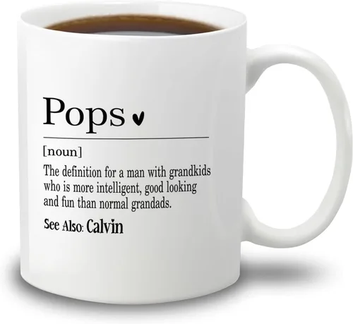 Vista 8 de Taza de café blanca personalizada de 11 onzas, 15 onzas, taza de definición de abuelo, taza de viaje única para abuelo, regalos para cumpleaños