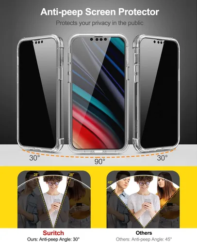 Vista 3 de SURITCH Funda transparente para iPhone 13 Pro Max, [protector de pantalla antiespía integrado] Funda rígida a prueba de golpes de 360°