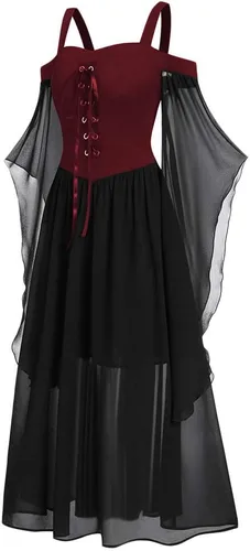 Vista 3 de CHARMMA Vestido punk gótico para mujer, hombros descubiertos, manga mariposa, vestido de fiesta de Navidad o cosplay
