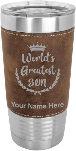 Vista 11 de LaserGram Vaso aislado al vacío de 20 onzas, el hijo más grande del mundo, grabado personalizado incluido (piel sintética, estilo béisbol)