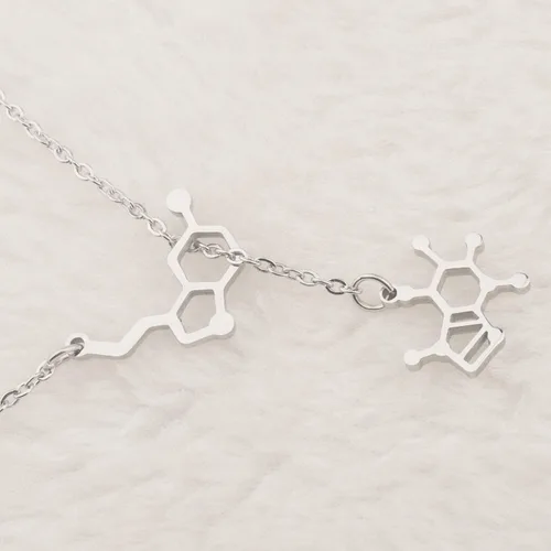 Vista 4 de BNQL Collar de molécula de serotonina de cafeína, joyería geek de ciencia química, Metal, Metal