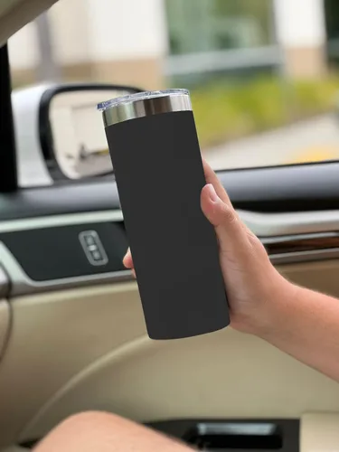 Vista 3 de LaserGram Vaso delgado aislado al vacío de 22 onzas, notas musicales, grabado personalizado incluido (negro)