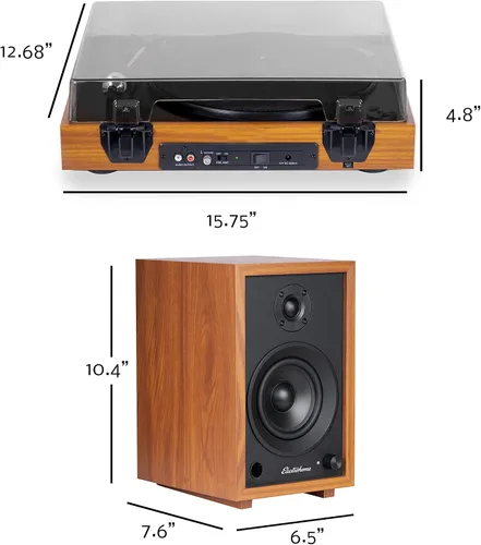 Vista 8 de Electrohome Montrose Record Player Stereo System, 4" Bluetooth Powered Bookshelf Speakers, Belt-Drive Bluetooth Turntable with Audio-Technica Teak