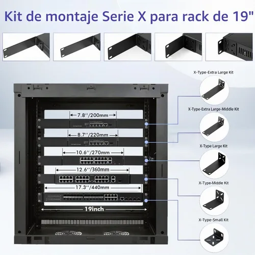 Vista 4 de Kit de montaje en rack para switches de 17.3 pulgadas, orejas de rack ajustables para productos Buffalo Tech, Cisco, NETGEAR, Dell, D-Link, Linksys