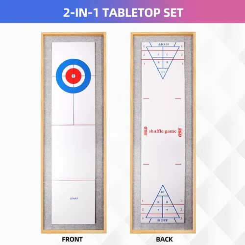 Vista 3 de GSE Games & Sports Expert Juego de mesa de Shuffleboard y Curling de madera maciza 2 en 1 con 8 rodillos para familia y amigos