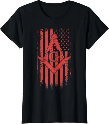 Vista 36 de Cuadrado y brújula Masónica de la bandera americana, masón, camiseta roja, Negro, S