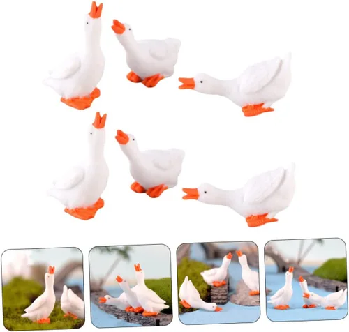 Vista 9 de Amosfun 6 piezas de resina pequeño adorno en forma de paisaje pequeño plantador mini DIY musgo ganso para jardines figura decoración micro estatua