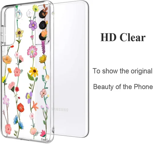 Vista 3 de Unov Funda para Galaxy S21, transparente con diseño, ajuste delgado, buen agarre, funda de teléfono en relieve, cubierta protectora a prueba