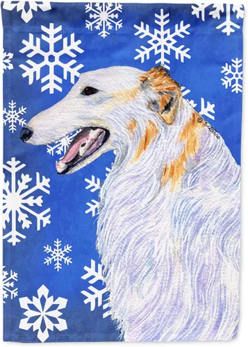 Vista 141 de Caroline's Treasures SC9374GF Bulldog English Snow flakes Holiday Garden Flag Buzón Bandera decorativa para patio exterior, patio, obras de arte