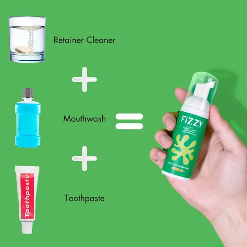 Vista 2 de Limpiador de espuma 3 en 1, retenedor, alineador y dentadura postiza, pepino de menta Mouthwash & foam toothpaste. Alcohol-free, SLS-free