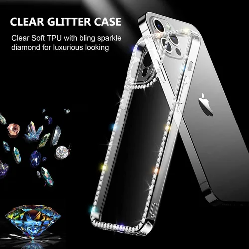Vista 2 de Compatible con iPhone SE 2022/iPhone SE 2020/iPhone 7/iPhone 8 transparente para mujeres y niñas con purpurina 3D brillante brillante de lujo