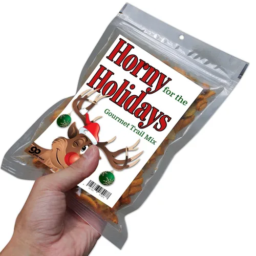 Vista 4 de Horny for the Holidays Trail Mix Gourmet Food Gifts - Divertidos rellenos de calcetines para hombres, renos rodolfos, regalos de Navidad, regalos