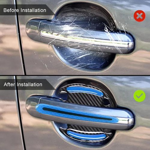 Vista 3 de 8 calcomanías protectoras de arañazos para manija de puerta de automóvil, universal 3D de fibra de carbono para manija de puerta, almohadilla