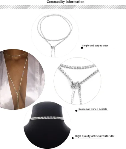 Vista 6 de Jovono Rhinestone Choker Necklaces Crystal Rhinestone Necklace Sparkly Long Necklace Jewelry for Women and Girls