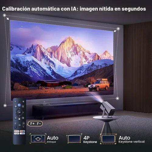 Vista 6 de Soporte 4K, enfoque automático, soporte ajustable de 360°: mini proyector inteligente con WiFi 6 y Bluetooth5.2, proyector portátil nativo 1080P Gris