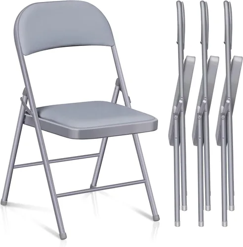 Vista 25 de Fenbeli Paquete de 1 silla plegable con cojín, silla de metal negro con asiento acolchado y marco de acero duradero, sillas plegables de capacidad