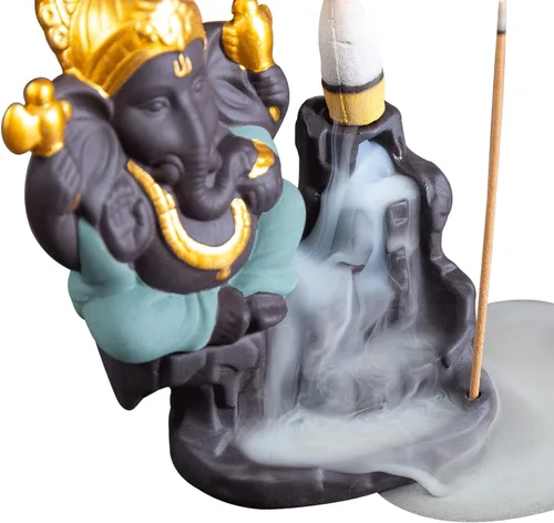 Vista 4 de Mini estatua de Ganesha, estatua de Ganapati Ganesh en soportes de incienso, ídolo de Ganpati, estatua de Ganesha, figura de Ganesha, Dios elefante
