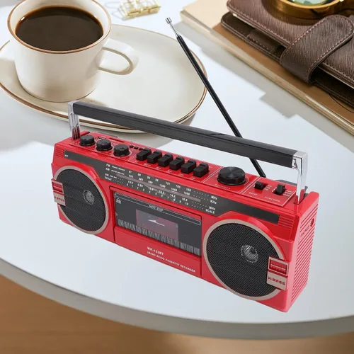 Vista 5 de Tangxi Boombox reproductor de casete retro, reproductor de cassette radio AM/FM/SW, conversión USB MP3, altavoces estéreo integrados, para viajes