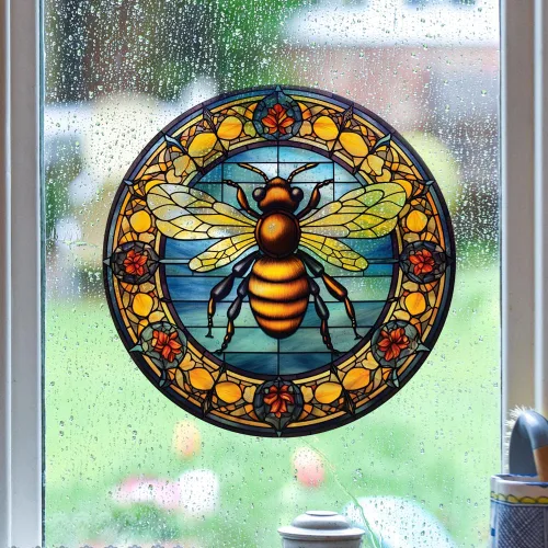 Vista 4 de Adhesivos para ventana, diseño de abeja, estática, de vidrio, para ventana, reutilizable, decoración del hogar (redonda)