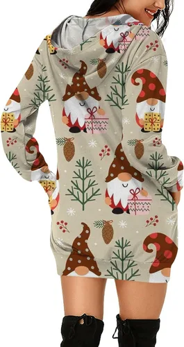 Vista 3 de Sudadera con capucha para mujer, diseño navideño, estampado a la moda, tallas S-3XL