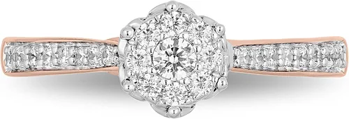 Vista 3 de Jewelili Enchanted Disney Fine Jewelry Anillo de compromiso de oro blanco de 10 quilates y oro rosa de 1/3 Cttw Belle Composite Rose