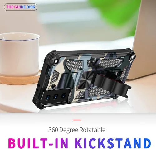 Vista 3 de Funda compatible con Samsung Galaxy S20 FE, resistente estilo militar, PC+TPU a prueba de golpes, camuflaje con soporte y soporte de metal